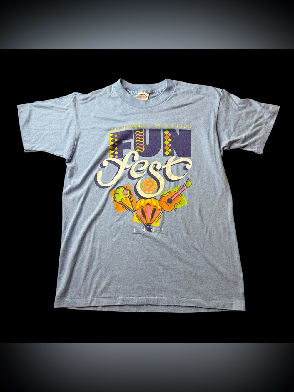 Vintage 1997 Kingsport Funfest Blue Single Stitch Graphic T-Shirt Sz M
